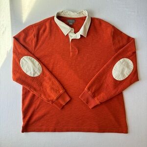 Vintage L.L. Bean Signature Shirt Men L Reg Orange Slim Fit Rugby Elbow Patches